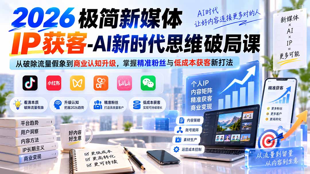 2026极简新媒体IP获客-AI新时代思维破局课：从破除流量假象到商业认知升级，掌握精准粉丝与低成本获客新打法-娜娜项目网