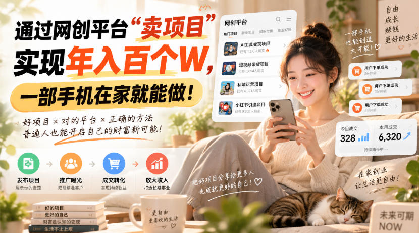 通过网创平台“卖项目”实现年入百万,一部手机在家就能做!-娜娜项目网