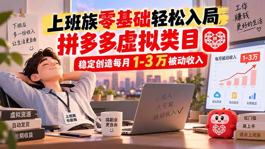 上班族零基础轻松入局,拼多多虚拟类目,稳定创造每月 1-3 万被动收入-娜娜项目网