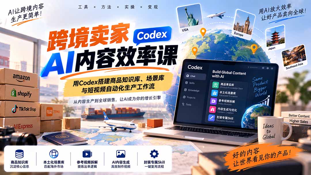 跨境卖家AI内容效率课:用Codex搭建商品知识库、场景库与短视频自动化生产工作流-娜娜项目网