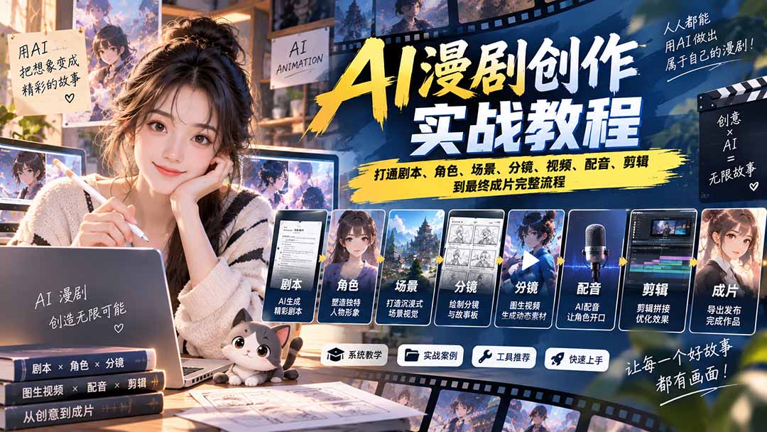 2026 AI漫剧创作实战教程:打通剧本、角色、场景、分镜、视频、配音、剪辑到最终成片完整流程-娜娜项目网