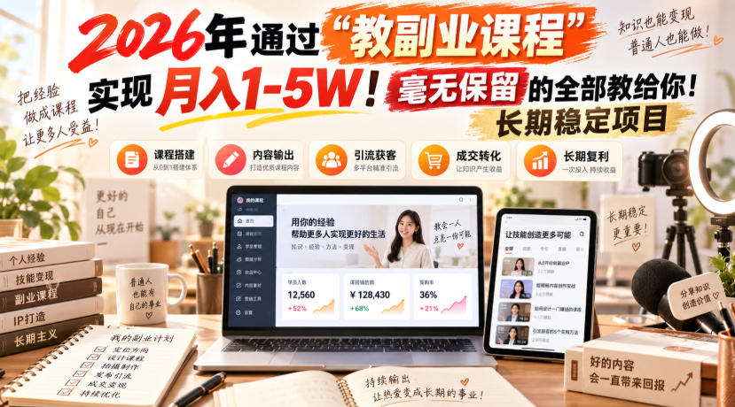 2026年通过“教副业课程”实现月入1-5W!毫无保留的全部教给你!长期稳定项目-娜娜项目网