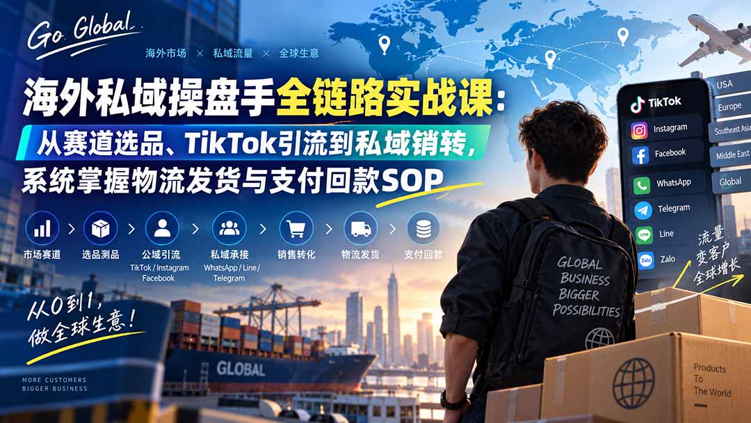 海外私域操盘手全链路实战课:从赛道选品、TikTok引流到私域销转,系统掌握物流发货与支付回款SOP-娜娜项目网