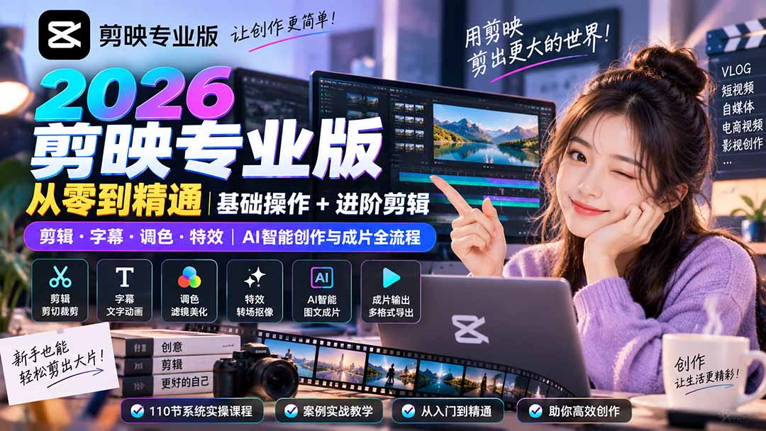 2026剪映专业版从零到精通|基础操作+进阶剪辑|剪辑·字幕·调色·特效|AI智能创作与成片全流程-娜娜项目网
