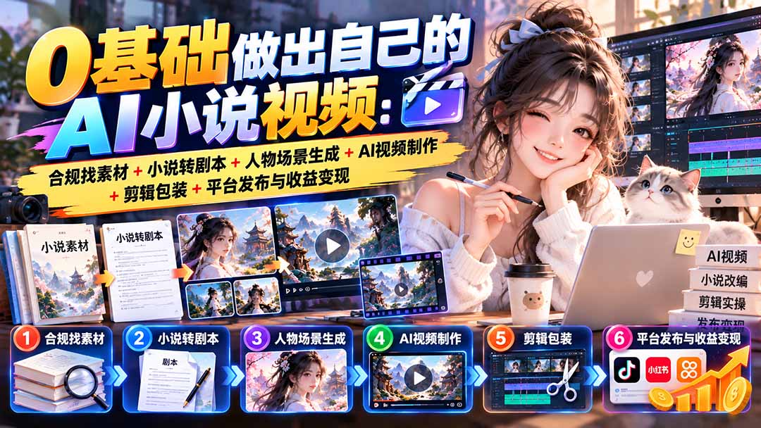 0基础做出自己的AI小说视频:合规找素材+小说转剧本+人物场景生成+AI视频制作+剪辑包装+平台发布与收益变现-娜娜项目网