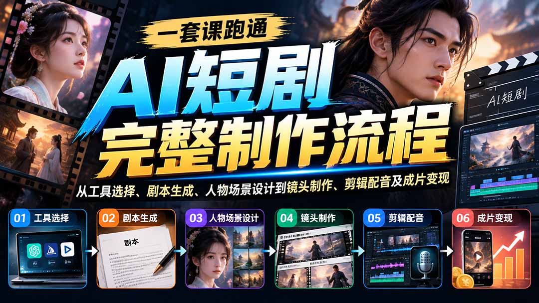 一套课跑通AI短剧完整制作流程:从工具选择、剧本生成、人物场景设计到镜头制作、剪辑配音及成片变现-娜娜项目网