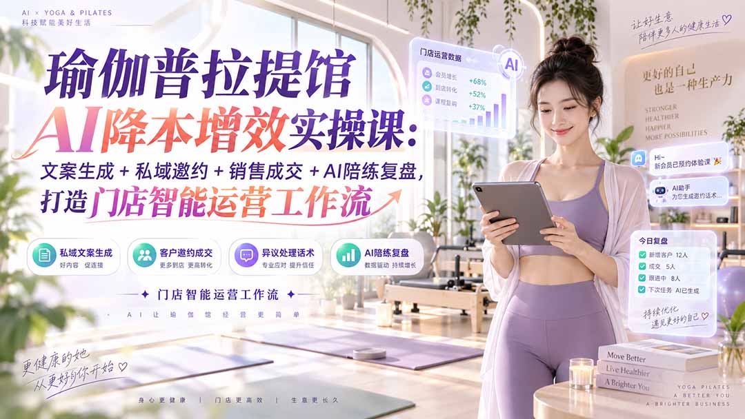 瑜伽普拉提馆AI降本增效实操课:文案生成+私域邀约+销售成交+AI陪练复盘,打造门店智能运营工作流-娜娜项目网