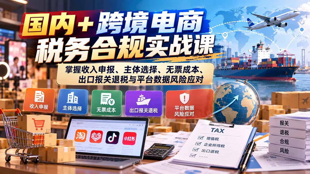 国内+跨境电商税务合规实战课：掌握收入申报、主体选择、无票成本、出口报关退税与平台数据风险应对-娜娜项目网