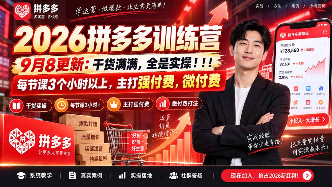 2026拼多多训练营9月8更新:干货满满,全是实操!!!每节课3个小时以上,主打强付费,微付费-娜娜项目网