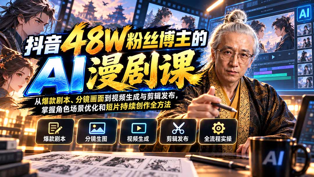 抖音48W粉丝博主的AI漫剧课:从爆款剧本、分镜画面到视频生成与剪辑发布,掌握角色场景优化和短片持续创作全方法-娜娜项目网