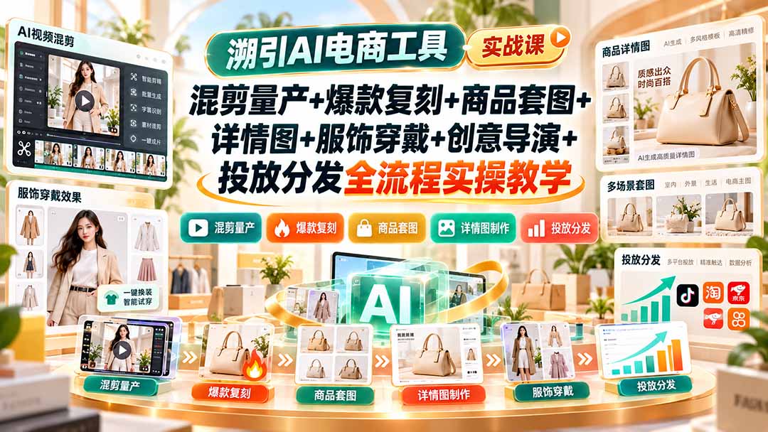 溯引AI电商工具实战课:混剪量产+爆款复刻+商品套图+详情图+服饰穿戴+创意导演+投放分发全流程实操教学-娜娜项目网
