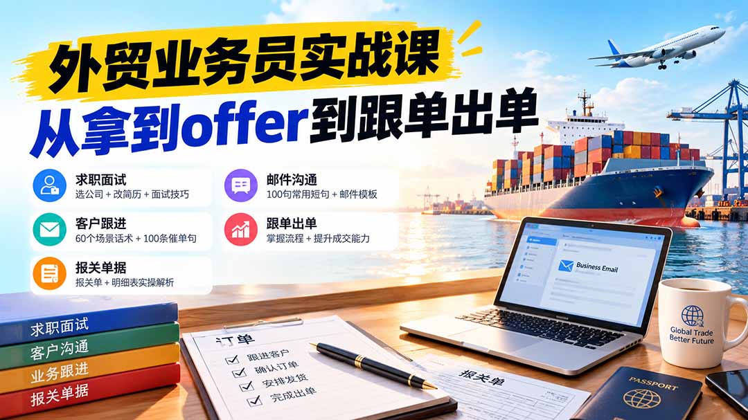 外贸业务员从求职到出单实战课：教你筛选优质公司、优化简历、应对面试、客户跟进催单及出口报关操作篇-娜娜项目网