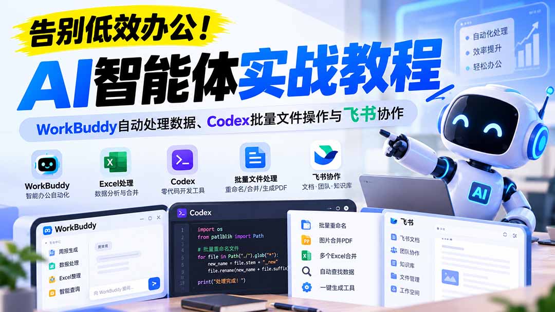 【无水印】告别低效办公!《AI智能体实战教程》WorkBuddy自动处理数据、Codex批量文件操作与飞书协作-娜娜项目网