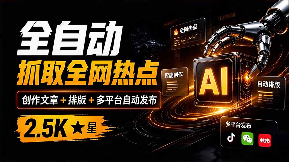 全自动抓取全网热点,创作文章并排版,并多平台自动发布!2.5k stars热点写作工具万稿汇AIMedia-娜娜项目网