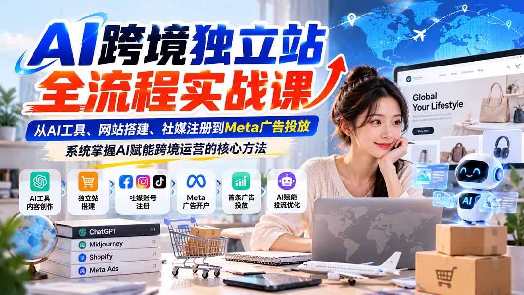 AI跨境独立站全流程实战课:从AI工具、网站搭建、社媒注册到Meta广告投放,系统掌握AI赋能跨境运营的核心方法-娜娜项目网