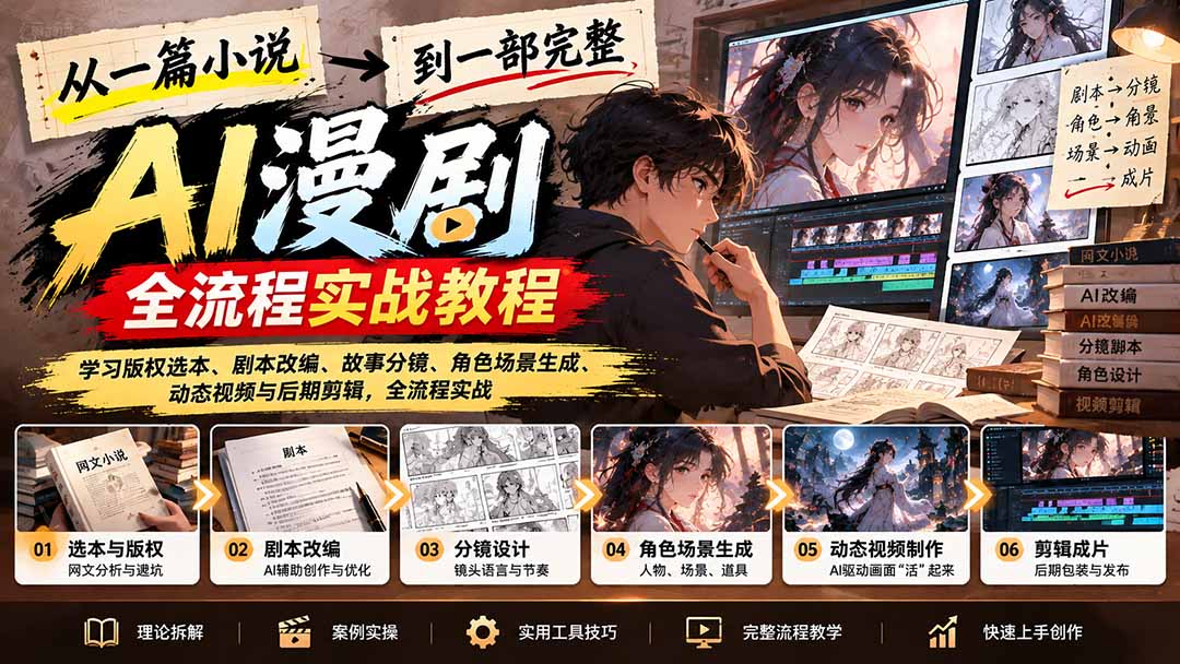 从一篇小说到一部完整AI漫剧:学习版权选本、剧本改编、故事分镜、角色场景生成、动态视频与后期剪辑-娜娜项目网
