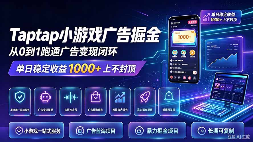 TapTap小游戏广告掘金日赚收益1000+上不封顶-娜娜项目网