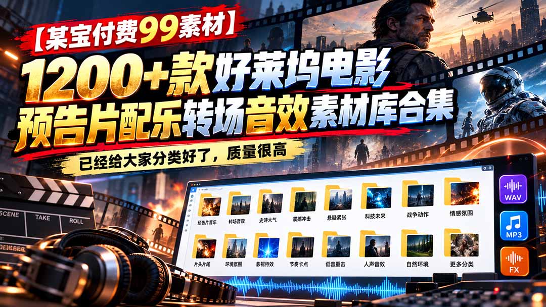 【某宝付费99素材】1200+款好莱坞电影预告片配乐转场音效素材库合集-娜娜项目网
