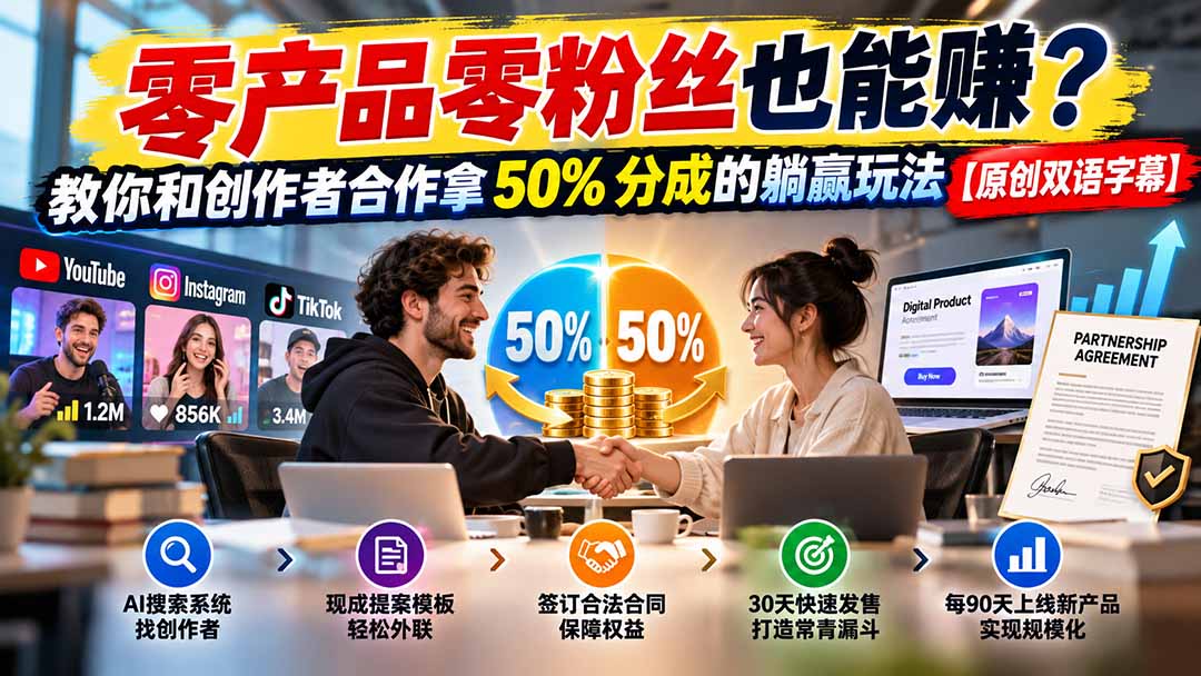 零产品零粉丝也能赚？教你和创作者合作拿 50% 分成的躺赢玩法【原创双语字幕】-娜娜项目网