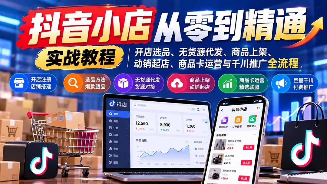 抖音小店从零到精通实战教程:开店选品、无货源代发、商品上架、动销起店、商品卡运营与千川推广全流程-娜娜项目网