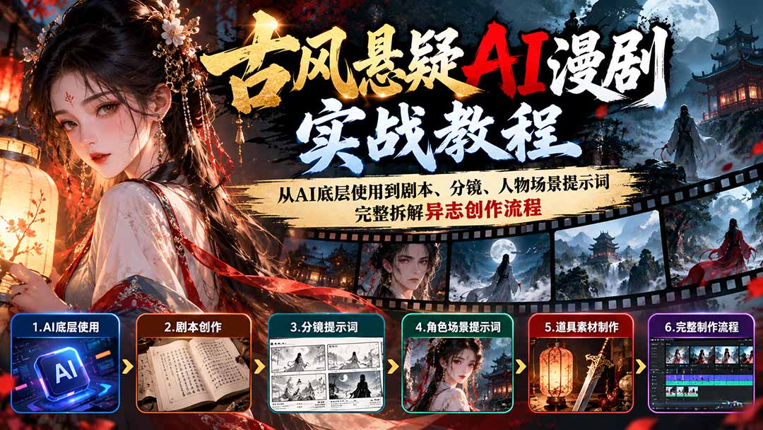 古风悬疑AI漫剧实战教程：从AI底层使用到剧本、分镜、人物场景提示词，完整拆解异志创作流程-娜娜项目网