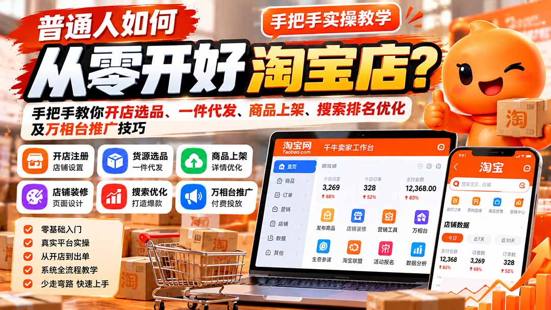 普通人如何从零开好淘宝店？手把手教你开店选品、一件代发、商品上架、搜索排名优化及万相台推广技巧-娜娜项目网