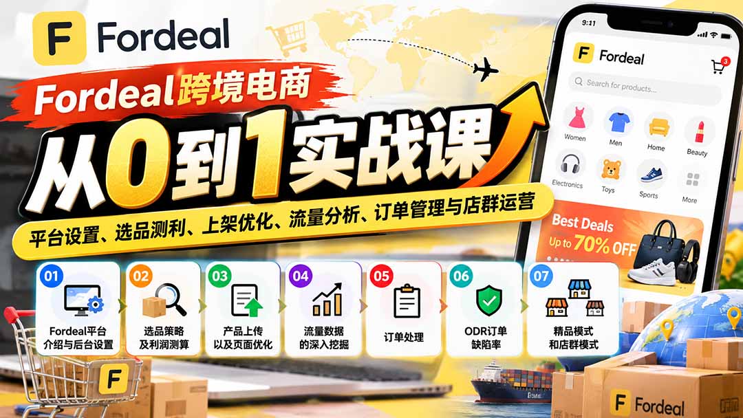 Fordeal跨境电商从0到1实战课：平台设置、选品测利、上架优化、流量分析、订单管理与店群运营-娜娜项目网