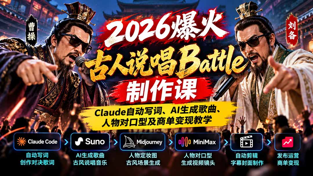 2026爆火古人说唱Battle制作课：Claude自动写词、AI生成歌曲、人物对口型及商单变现教学-娜娜项目网