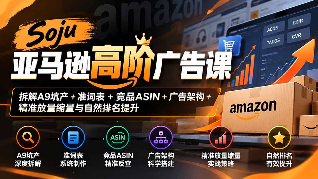 Soju亚马逊高阶广告课：拆解A9坑产+准词表+竞品ASIN+广告架构+精准放量缩量与自然排名提升-娜娜项目网