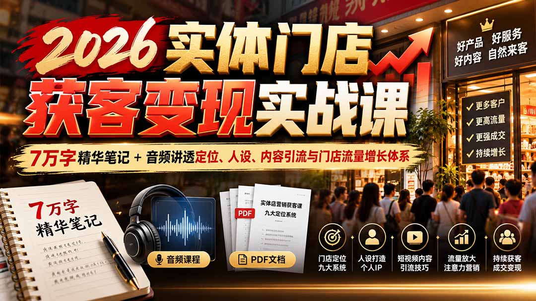 2026实体门店获客变现实战课：7万字精华笔记+音频讲透定位、人设、内容引流与门店流量增长体系-娜娜项目网