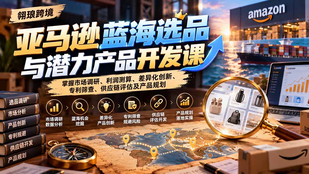 亚马逊蓝海选品与潜力产品开发课:掌握市场调研、利润测算、差异化创新、专利筛查、供应链评估及产品规划-娜娜项目网