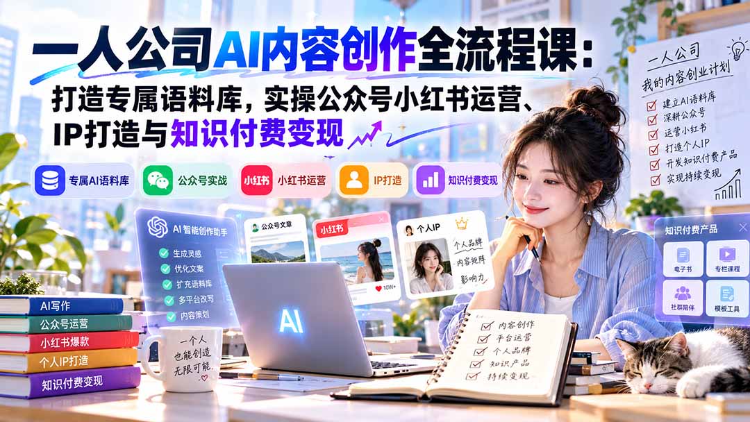 一人公司AI内容创作全流程课:打造专属语料库,实操公众号小红书运营、IP打造与知识付费变现方法论-娜娜项目网