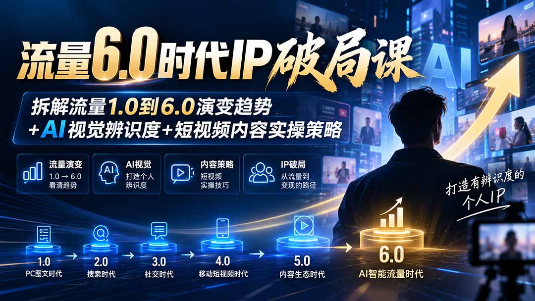 流量6.0时代IP破局课:拆解流量1.0到6.0演变趋势+AI视觉辨识度+短视频内容实操策略-娜娜项目网