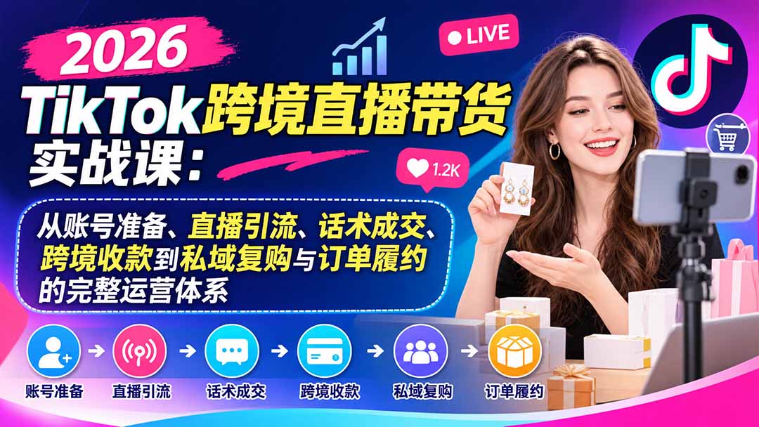 2026TikTok跨境直播带货实战课:从账号准备、直播引流、话术成交、跨境收款到私域复购与订单履约的完整运营体系-娜娜项目网