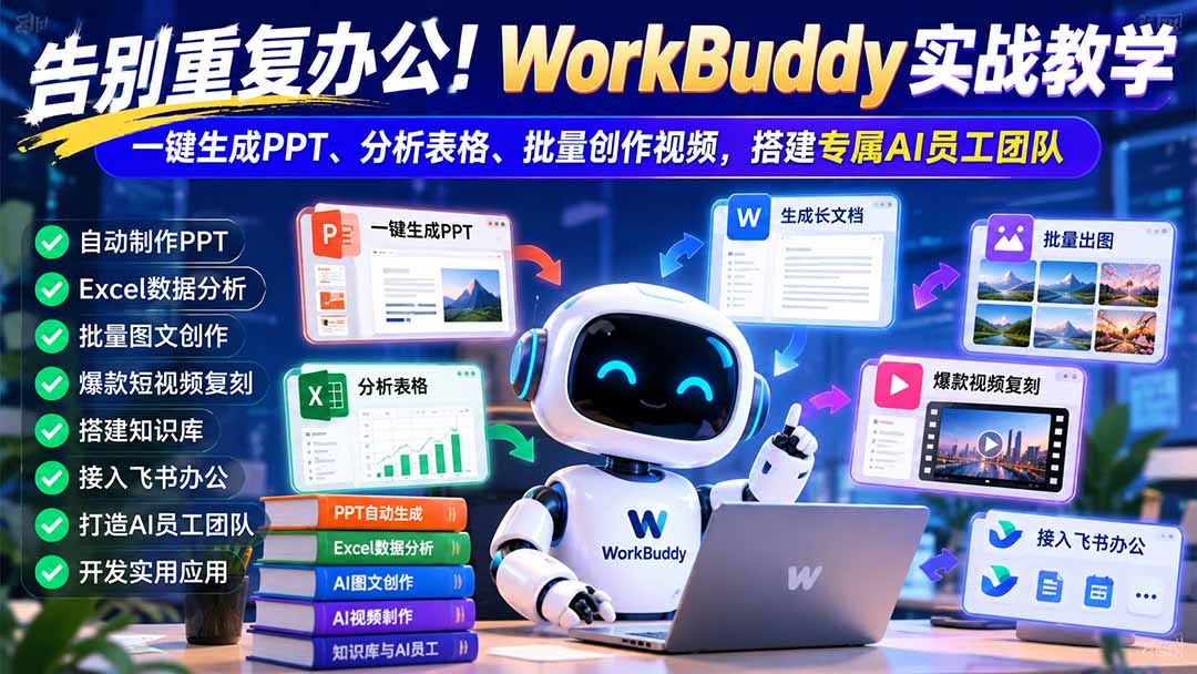告别重复办公！WorkBuddy实战教学：一键生成PPT、分析表格、批量创作视频，搭建专属AI员工团队-娜娜项目网
