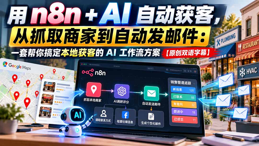 用 n8n + AI 自动获客,从抓取商家到自动发邮件:一套帮你搞定本地获客的 AI 工作流方案【原创双语字幕】-娜娜项目网