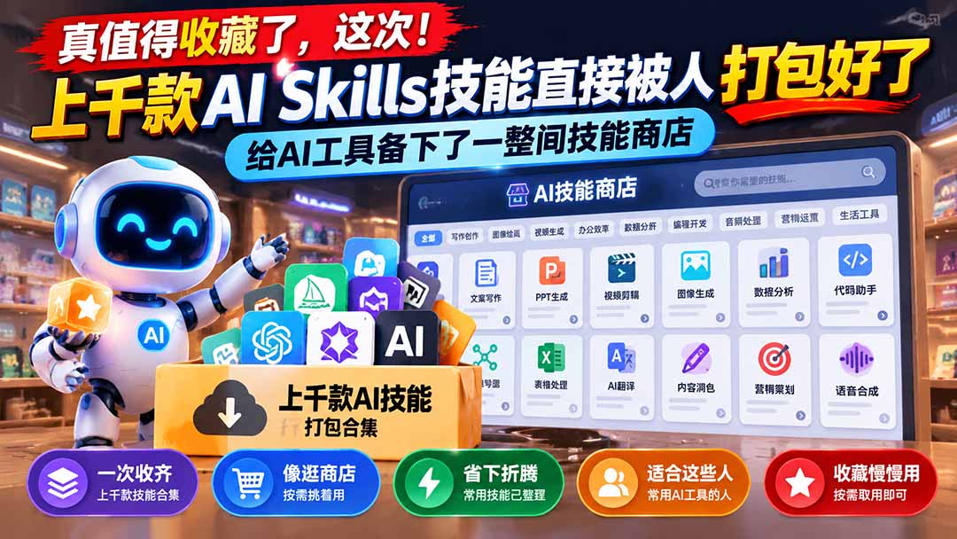 真值得收藏了，这次！上千款AI Skills技能直接被人打包好了，给AI工具备下了一整间技能商店-娜娜项目网