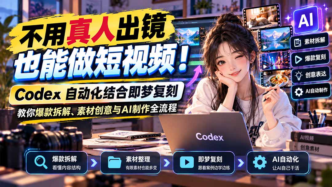 不用真人出镜也能做短视频!Codex自动化结合即梦复刻,教你爆款拆解、素材创意与AI制作全流程-娜娜项目网