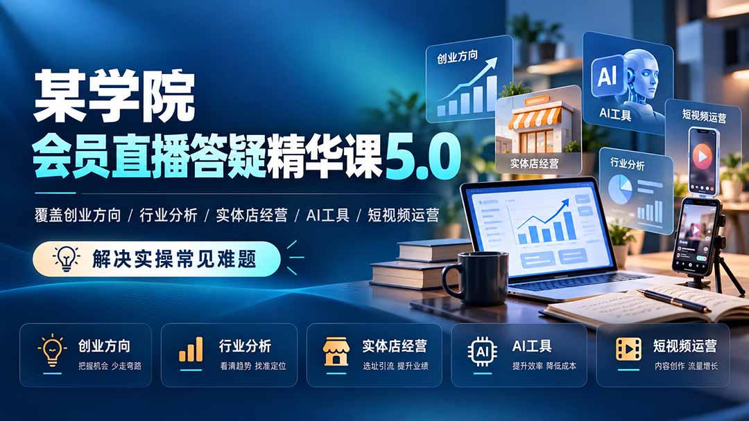 某学院会员直播答疑精华课5.0：覆盖创业方向、行业分析、实体店经营、AI工具和短视频运营，解决实操常见难题！-娜娜项目网