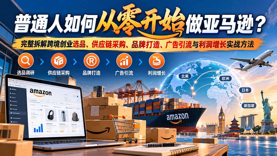 普通人如何从零开始做亚马逊？完整拆解跨境创业选品、供应链采购、品牌打造、广告引流与利润增长实战方法-娜娜项目网