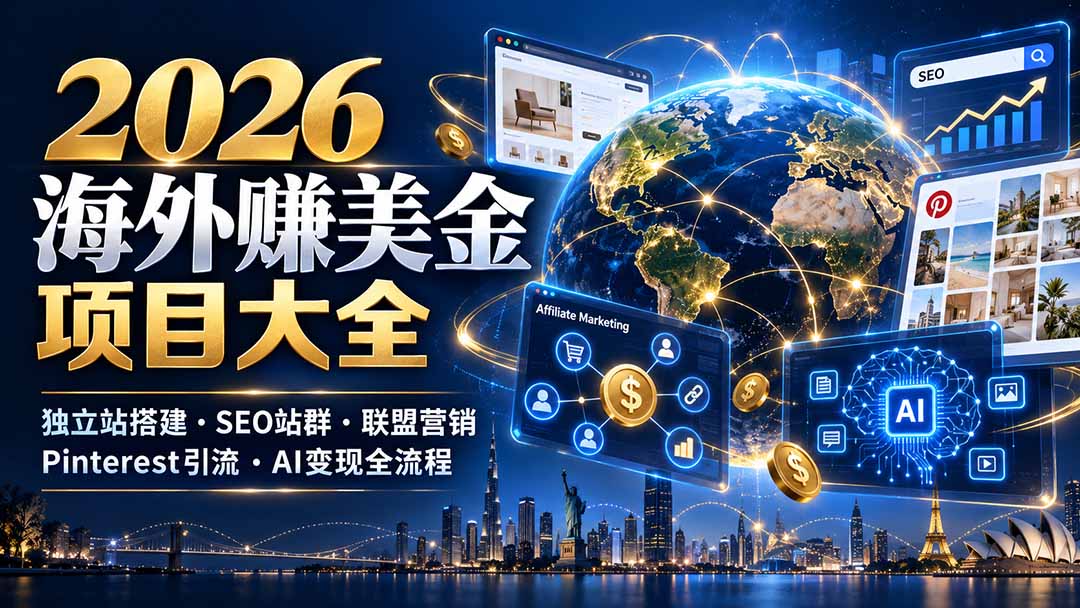 2026海外赚美金项目大全:独立站搭建、SEO站群、联盟营销、Pinterest引流与AI变现全流程-娜娜项目网
