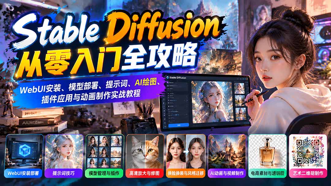 Stable Diffusion从零入门全攻略：WebUI安装、模型部署、提示词、AI绘图、插件应用与动画制作实战教程-娜娜项目网