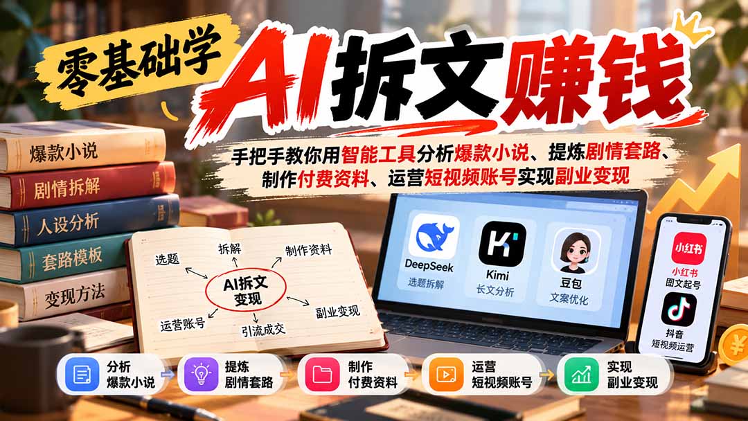 零基础学AI拆文赚钱：手把手教你用智能工具分析爆款小说、提炼剧情套路、制作付费资料、运营短视频账号实现副业变现-娜娜项目网