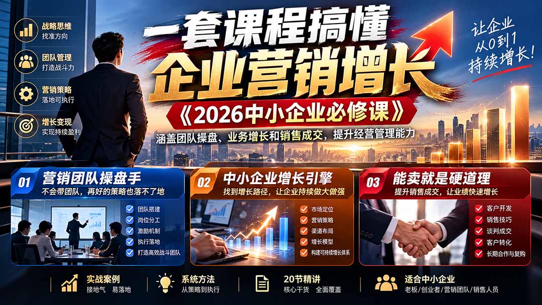 一套课程搞懂企业营销增长《2026中小企业必修课》涵盖团队操盘、业务增长和销售成交，提升经营管理能力-娜娜项目网