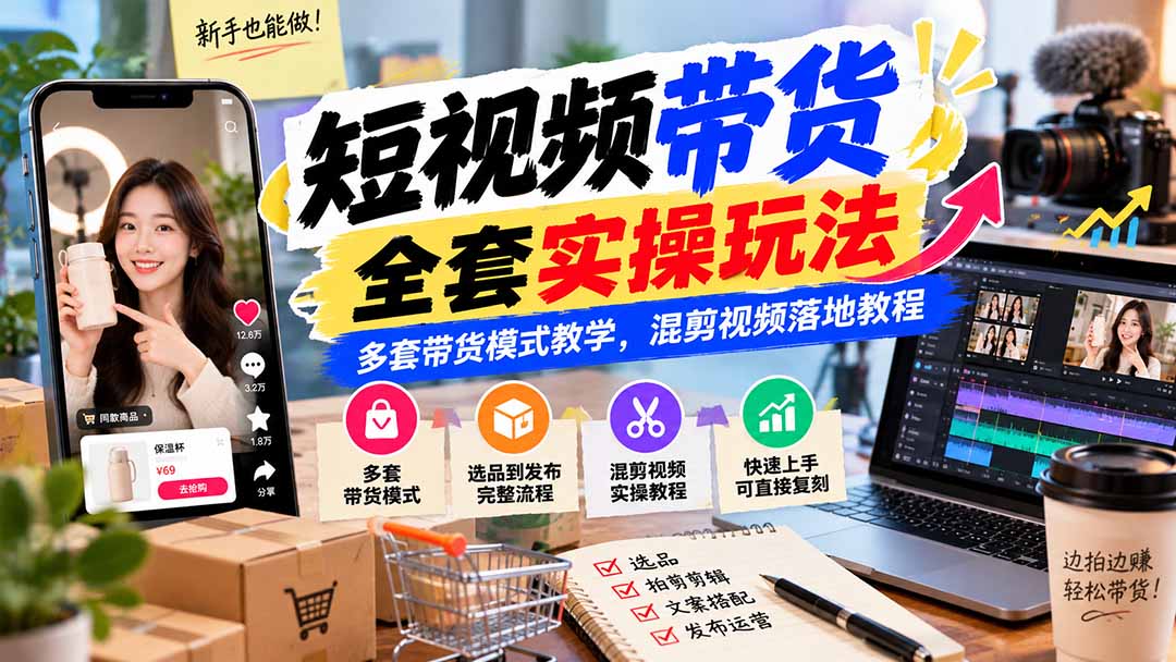【无水印】短视频带货全套实操玩法,多套带货模式教学,混剪视频落地教程-娜娜项目网