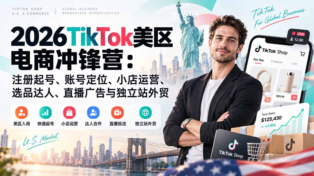 2026TikTok美区电商冲锋营:注册起号、账号定位、小店运营、选品达人、直播广告与独立站外贸-娜娜项目网