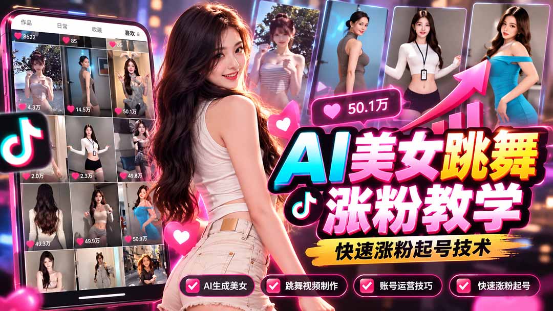 AI美女跳舞涨粉教学，AI生成美女，跳舞视频制作，账号运营与快速起号涨粉-娜娜项目网