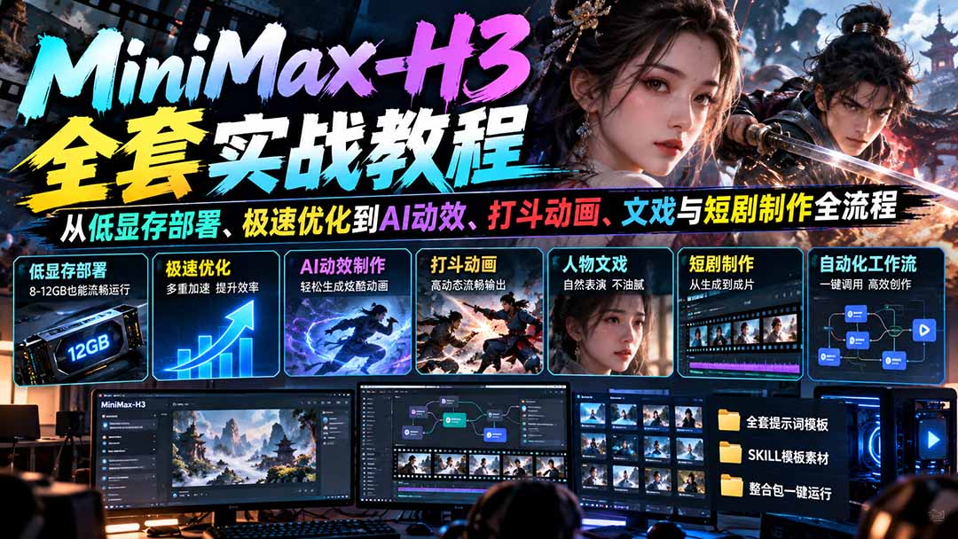 MiniMax-H3全套实战教程:从低显存部署、极速优化到AI动效、打斗动画、文戏与短剧制作全流程-娜娜项目网