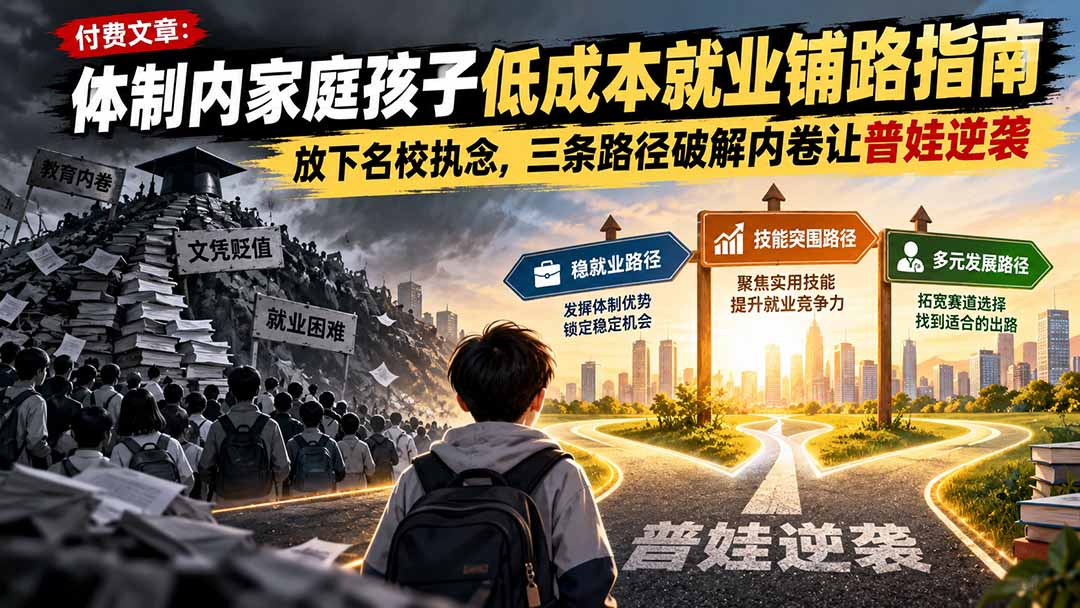 付费文章:体制内家庭孩子低成本就业铺路指南,放下名校执念,三条路径破解内卷让普娃逆袭-娜娜项目网