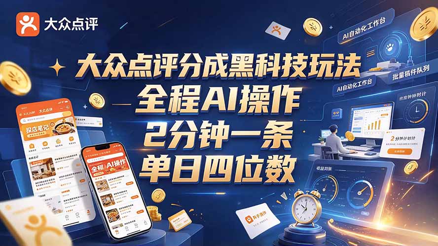 大众点评分成全网独家玩法,AI 全自动出内容,2 分钟一条,小白可冲单日四位数-娜娜项目网